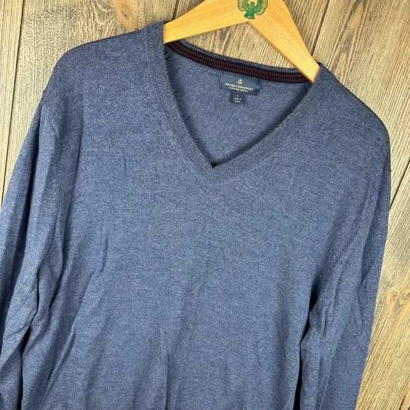 Brooks Brothers Extra Fine Merino Wool V-Neck Sweater Blue Mens Size Large - Picture 2 of 7